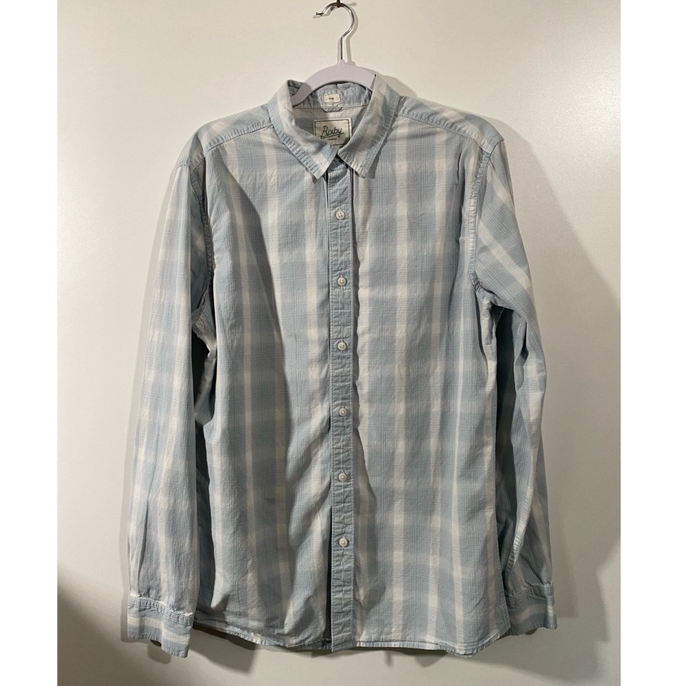 Bixby Nomad Dress Shirt Slim Long Sleeve Baby Blue and White Size Large Tall